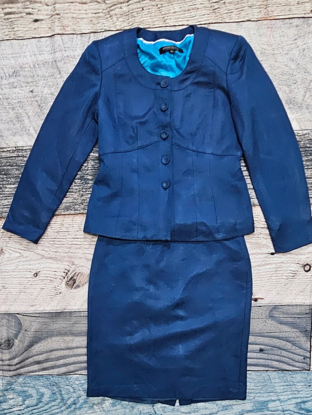 Vintage Anne Klein 2 Piece Skirt Suit Set Women's Size 6 Wool Blend Academia